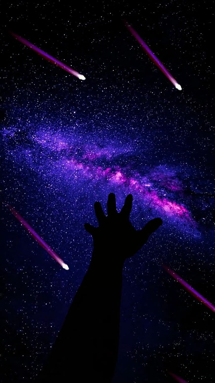 Universe, Dark, Hand, Starry Sky, Meteorites HD phone wallpaper