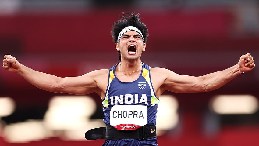 Neeraj Chopra vince la medaglia d'oro olimpica nel lancio del giavellotto a Tokyo 2020 Sfondo HD