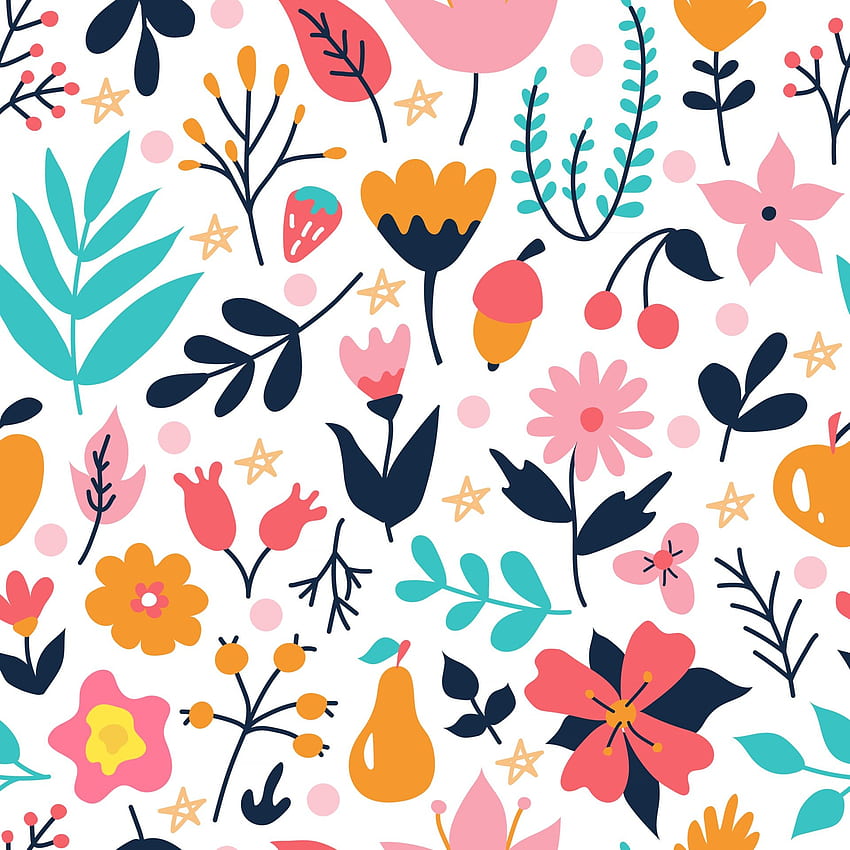 Bright colorful plants and flowers. Vector floral seamless pattern on a white background in a doodle flat style. , packaging paper design and fabric print 2586156 Vector Art at Vecteezy, Mexican Flower Pattern HD phone wallpaper