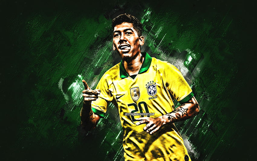 Roberto Firmino, Brazil national football team, Brazilian soccer player, attacking midfielder, Brazil, football, green stone background for with resolution . High Quality HD wallpaper