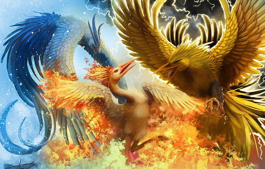 cold, snow, birds, fire, zipper, fantasy, art, battle, Phoenix, in the sky for , section живопись, Mythical Phoenix HD wallpaper