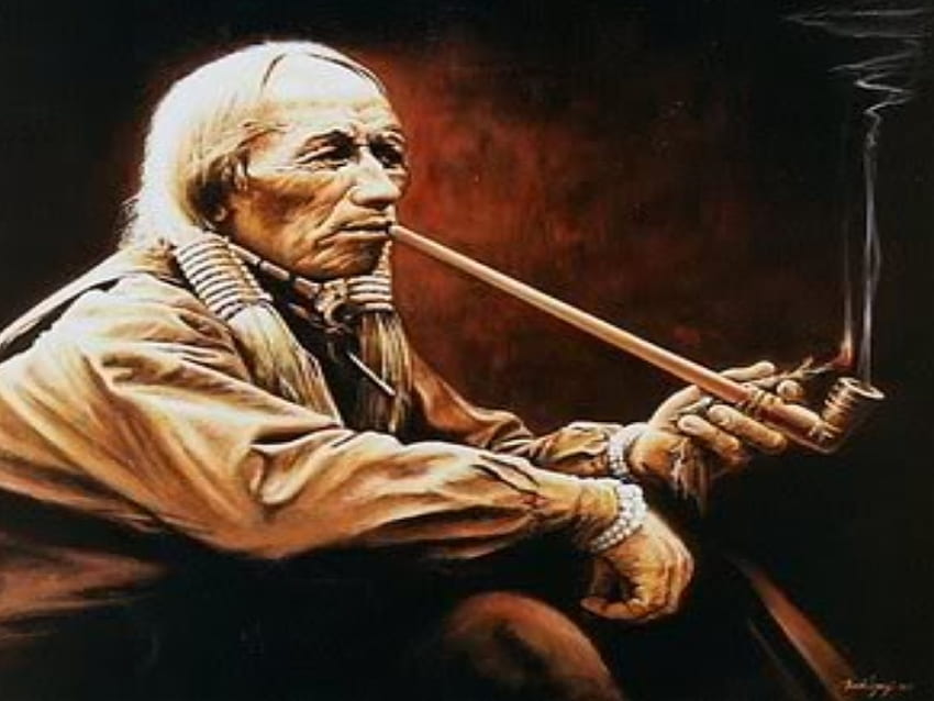 the old one, smoking, pipe, indian HD wallpaper