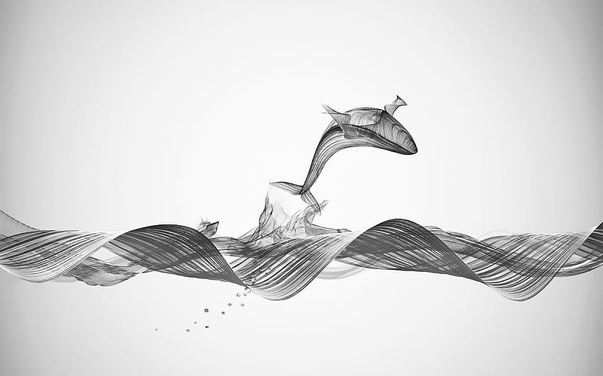 Ilustração de arte de linha de onda de baleia de barco de pesca Bw animal, arte de pesca papel de parede HD