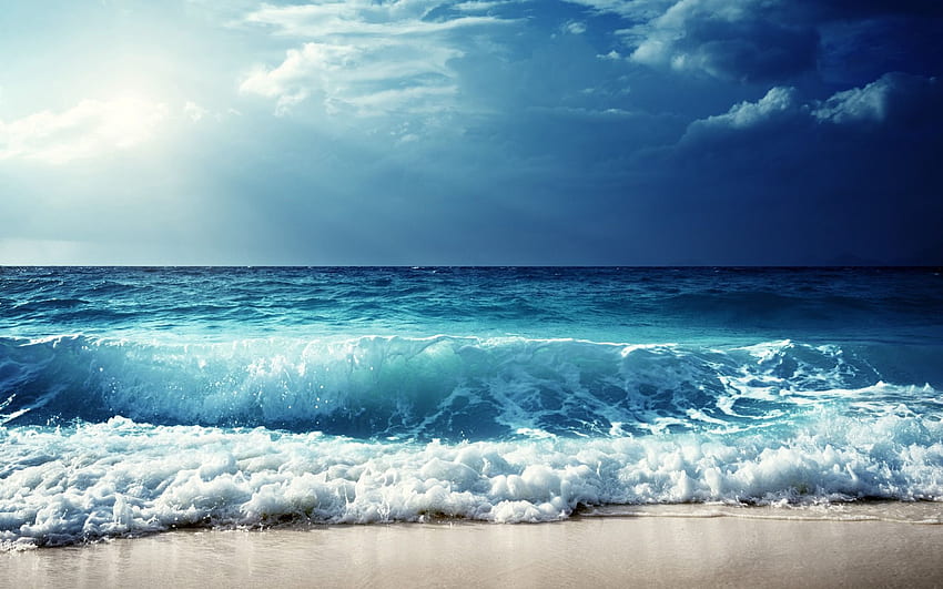 바다 바다 해변 파도 구름 푸른 하늘 모래 - 예약 HD 월페이퍼