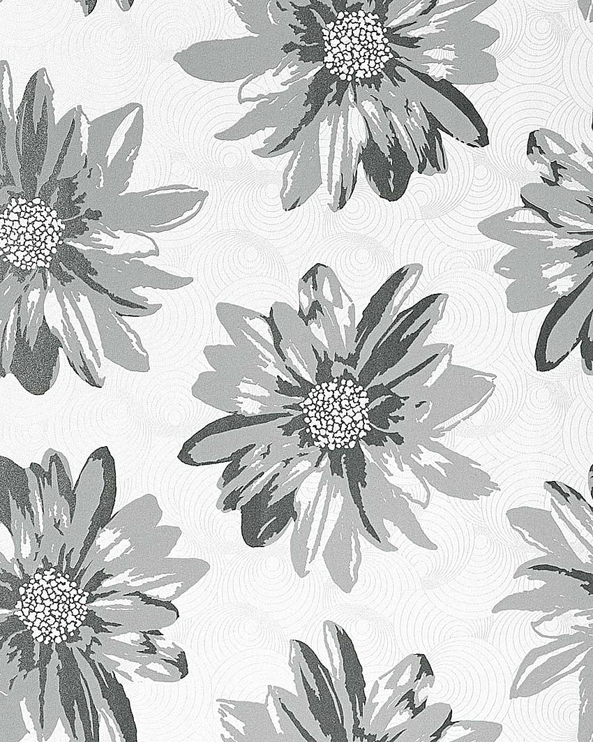 비닐 벽 취재 EDEM 058 26 복고풍 달콤한 여름 꽃 꽃 크림 흰색 밝은 회색, 회색 꽃 HD 전화 배경 화면