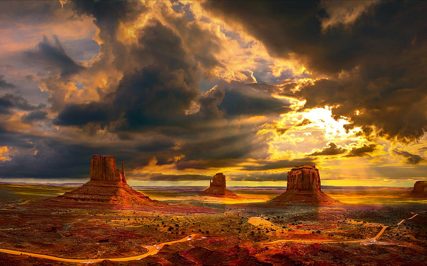 Puesta de sol en Monument Valley, Arizona, naturaleza, valle, estados unidos, puesta de sol fondo de pantalla