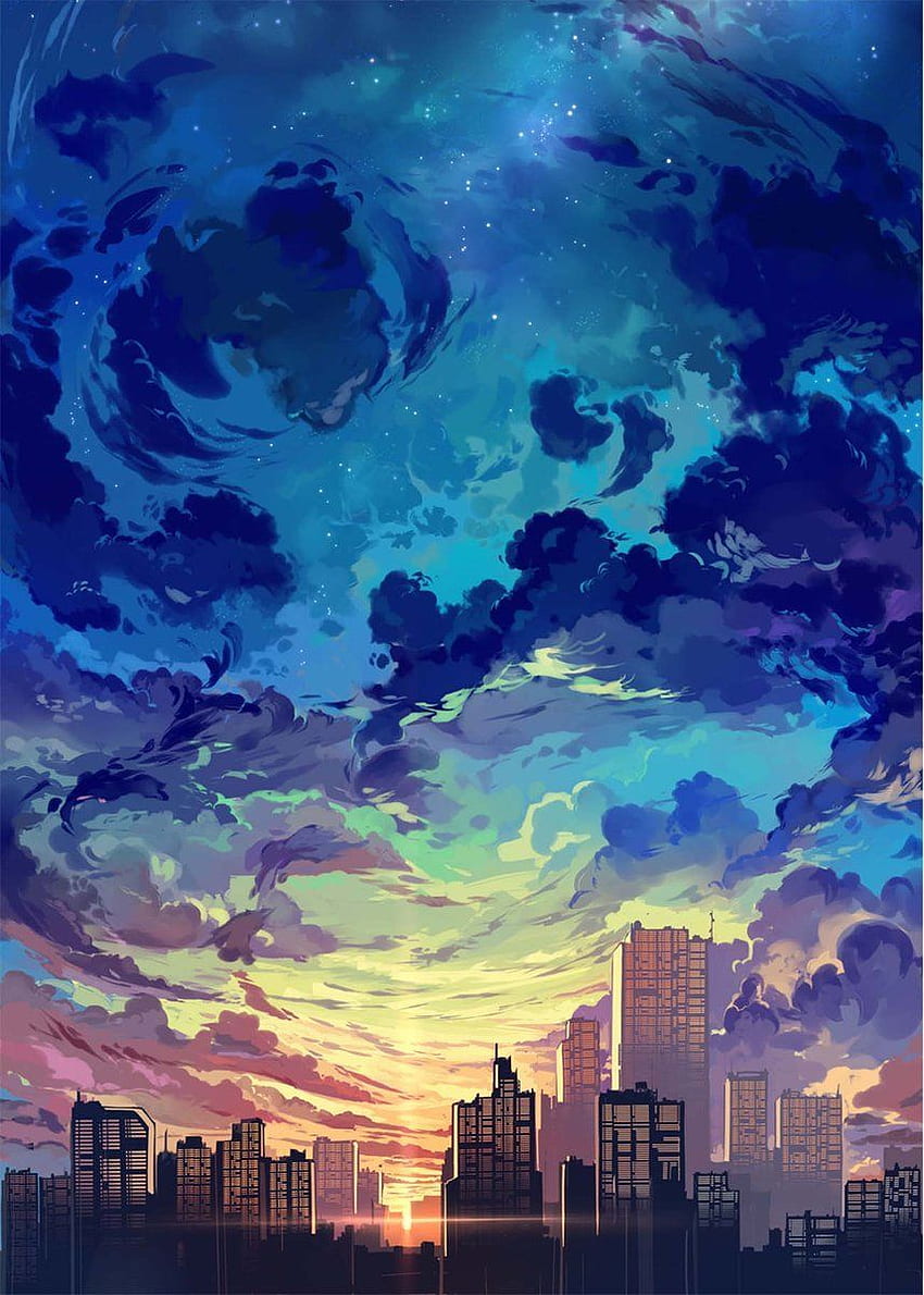 Peinture de paysage de ville de ciel de peinture de diamant 5D avec l'art de diamants, ville de ciel esthétique Fond d'écran de téléphone HD