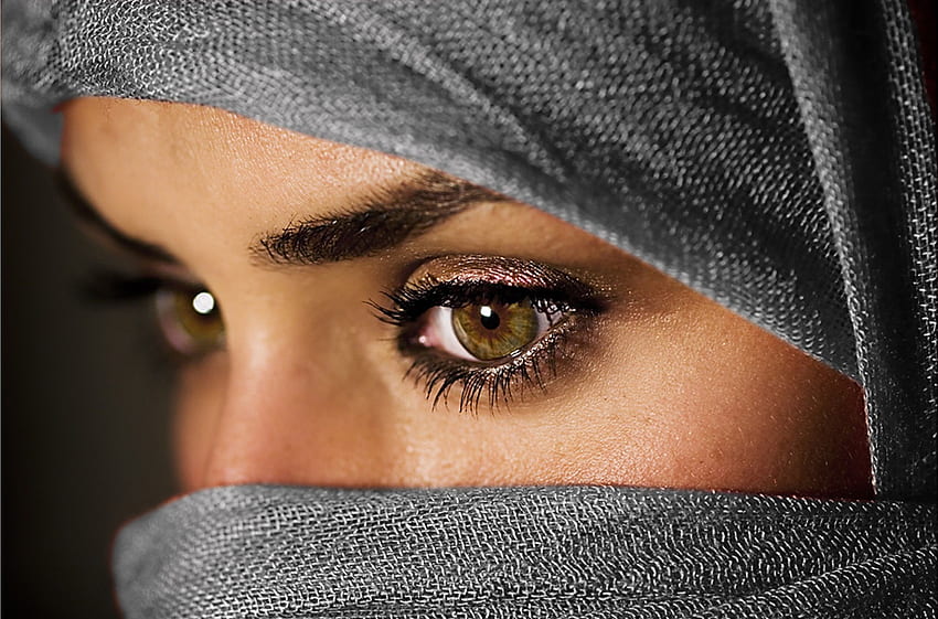 ハシバミ色の目、目、女性、ニカブ、イスラム教、顔、イスラム教徒、スカーフ 高画質の壁紙
