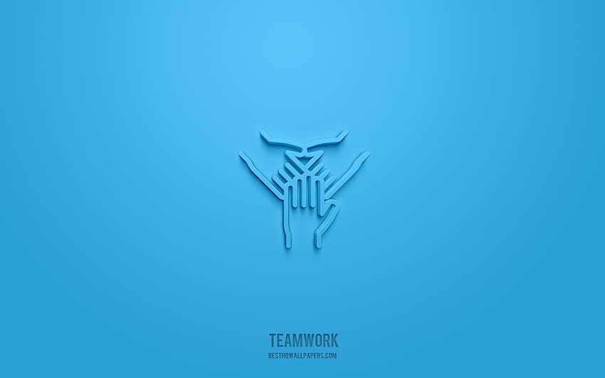 Teamwork 3D-Symbol, blauer Hintergrund, 3D-Symbole, Teamwork, Business-Symbole, 3D-Symbole, Teamwork-Zeichen, Business-3D-Symbole HD-Hintergrundbild