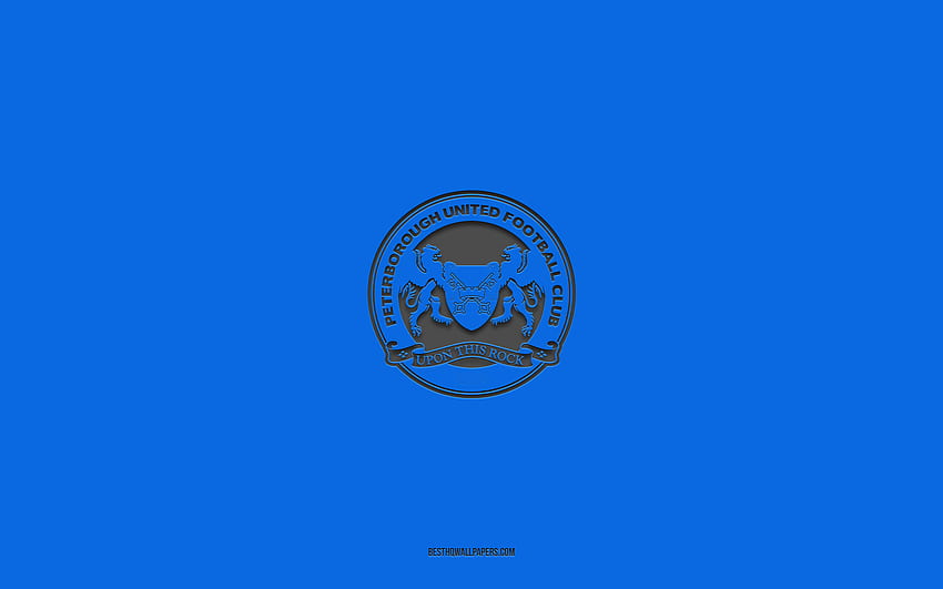 Peterborough United FC, blauer Hintergrund, englische Fußballmannschaft, Peterborough United FC-Emblem, EFL-Meisterschaft, Peterborough, England, Fußball, Peterborough United FC-Logo HD-Hintergrundbild