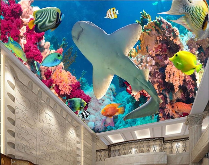 US $15.95 48% OFF. Custom 3D Ceiling Murals Undersea World Shark Room Home Decor 3D Wall Murals For Walls 3 D In HD wallpaper