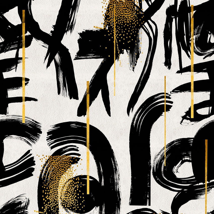 Gestural Abstraction in White, Black, and Gold from the Wall – BURKE DECOR HD phone wallpaper