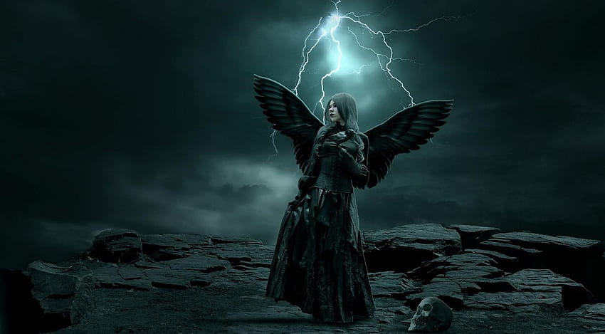 Dark horror gothic angel women skull cg digital art lightning storm ., Abstract Lightning HD wallpaper