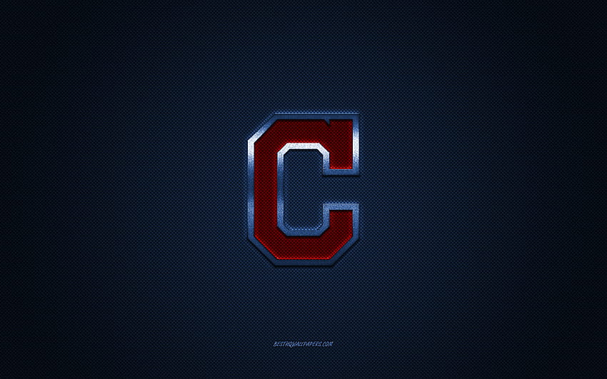 Cleveland Indians Emblem, American Baseball Club, rotes Logo, blauer Kohlefaserhintergrund, MLB, Cleveland Indians Insignia, Baseball, USA, Cleveland Indians HD-Hintergrundbild