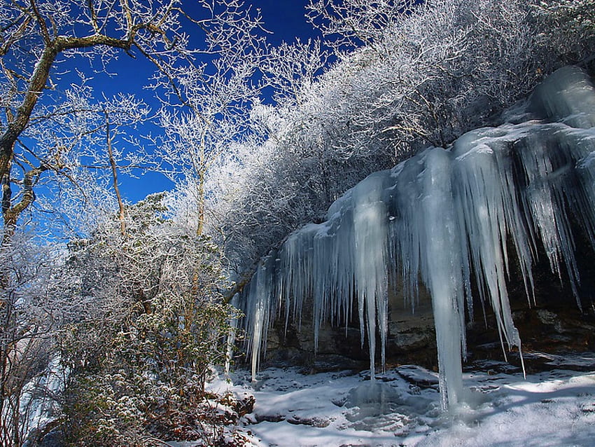 Cascade gelée, hiver, bleu, gelé, cascade, ciel, glace Fond d'écran HD