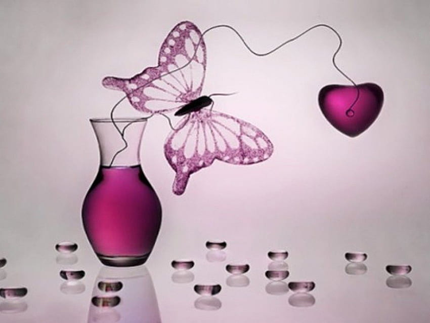 ~Butterfly Flying to the Heart~, doux, graphie, le plus ed, attractions dans les rêves, autre, beau, casse-tête, amour quatre saisons, papillon, abstrait, joli, dessins de papillons, cœur, adorable Fond d'écran HD