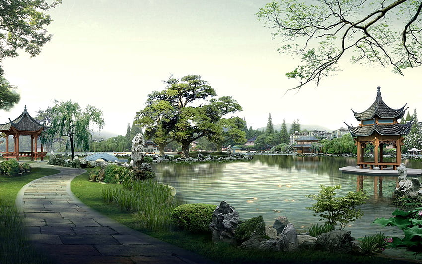 Nature, Building, Lake, , , Pagoda, hop, China HD wallpaper