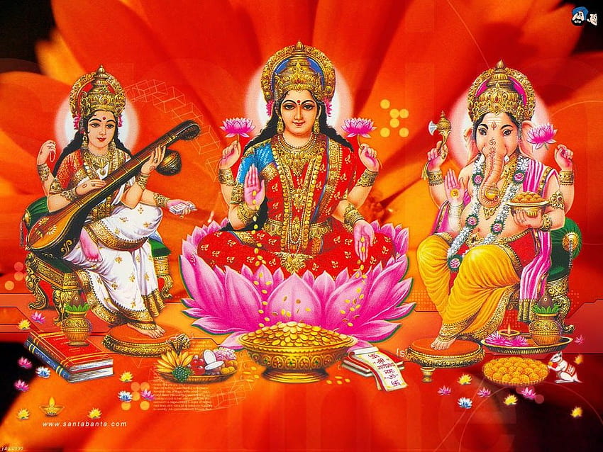 Lord Ganesha, Maa Lakshmi Devi, Maa Saraswati Devi HD wallpaper