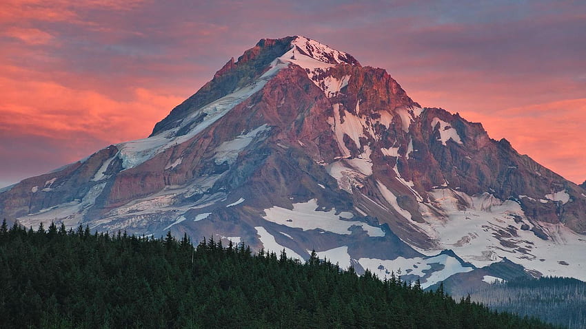 incredible sunset over Mt Hood, colors, volcano, sky, usa, Oregon HD wallpaper
