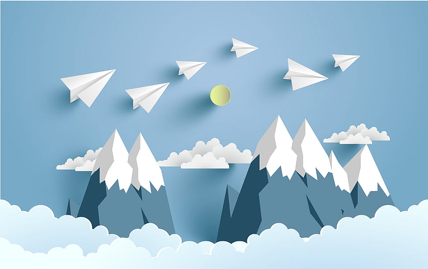 Paper plane, mountains, digital art HD wallpaper