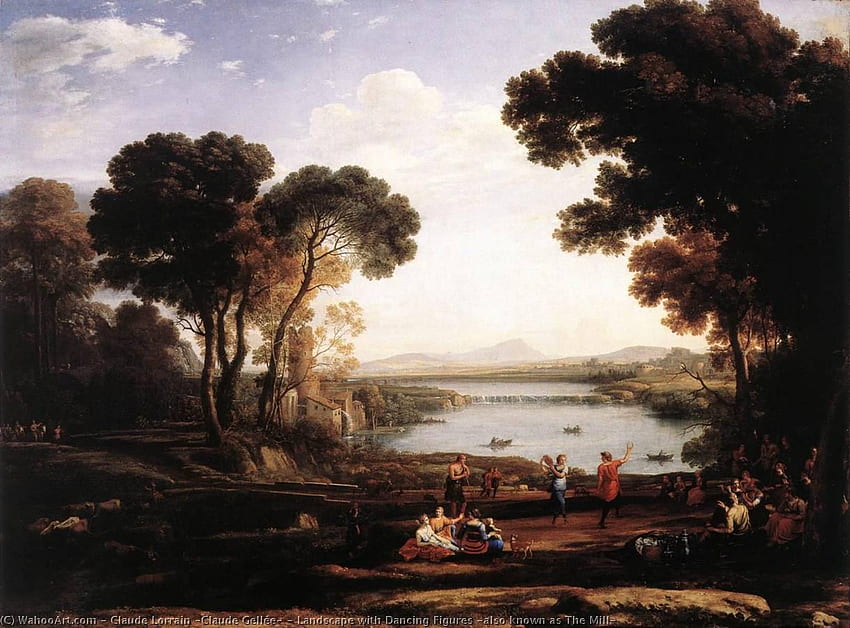 Landscape with Dancing Figures (also known as The Mill) by Claude Lorrain ( Claude Gellée). Paintings Reproductions HD wallpaper