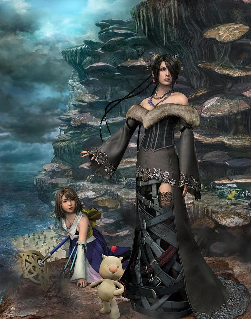 Yuna Lulu Ve Ayıcık Tanıdık Bir Uçurumun Tepesinde - Final, Final Fantasy 10 HD telefon duvar kağıdı