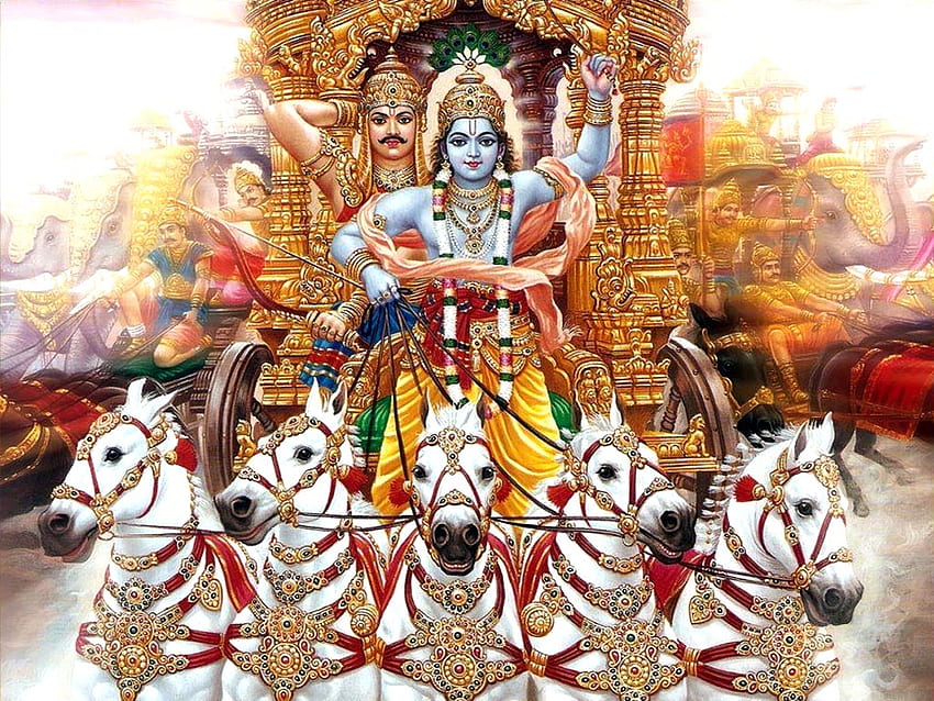 Pourquoi Arjuna a-t-il choisi Krishna comme conducteur de char ?, Krishna et Arjun Fond d'écran HD