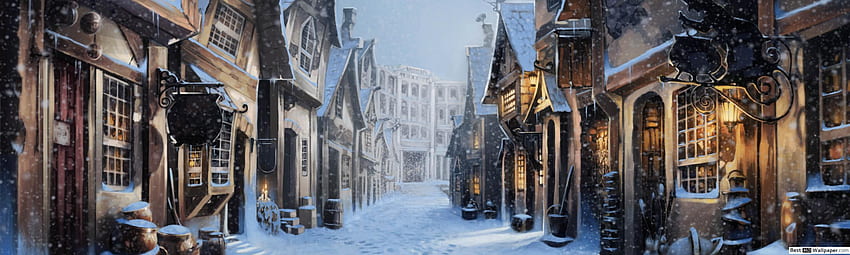 Winter in Harry Potter's Diagon Alley HD wallpaper