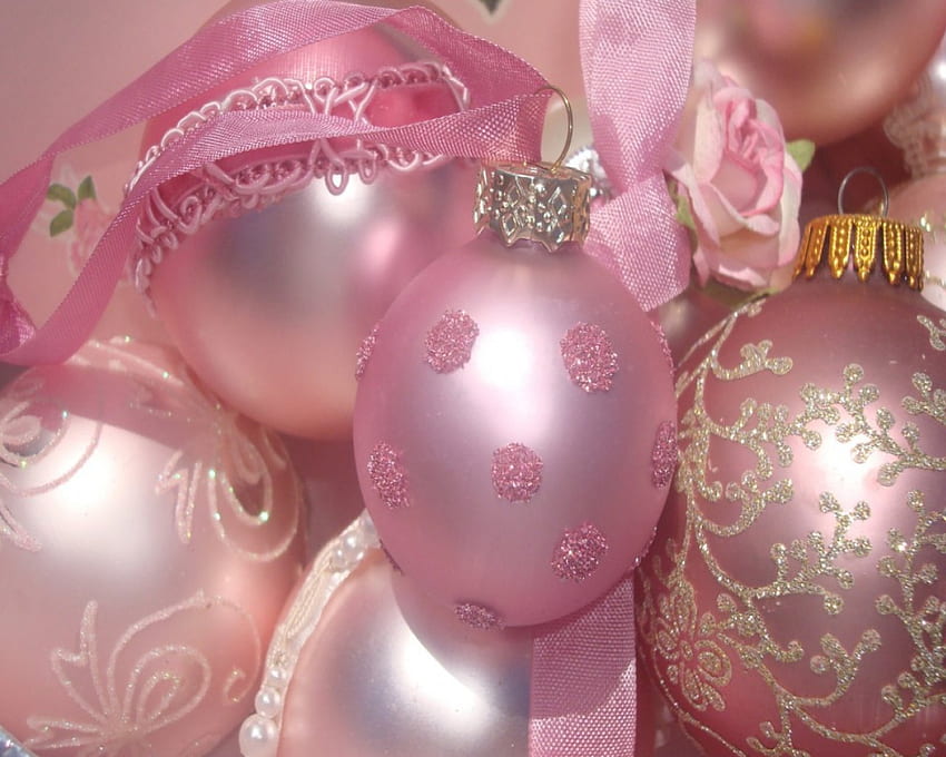 ~ Pastel Pink Baubles, pastel, pink, christmas, baubles HD wallpaper
