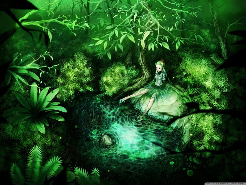 Green world, nature, anime, water, green HD wallpaper