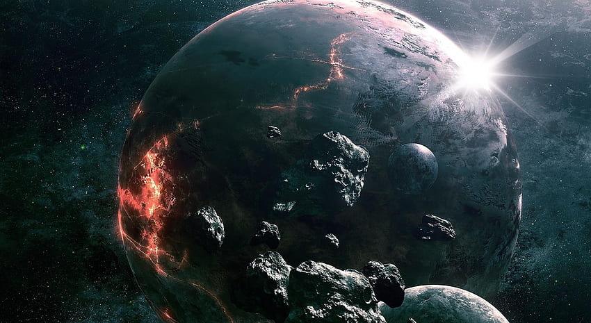 asteroids, planets, collision, light, space background, 1920 X 1050 HD wallpaper