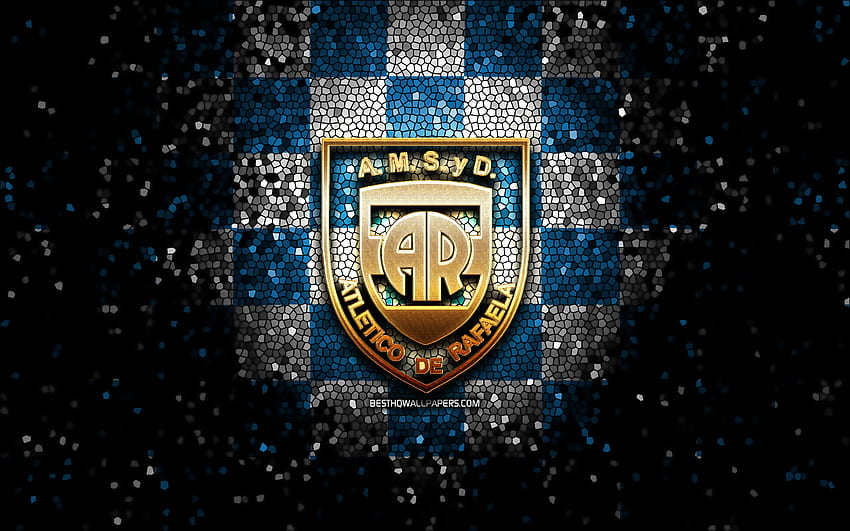 AMSyD Atletico de Rafaela, glitter logo, Primera Nacional, blue white checkered background, soccer, argentinian football club, Atletico de Rafaela logo, mosaic art, football, Atletico de Rafaela FC HD wallpaper