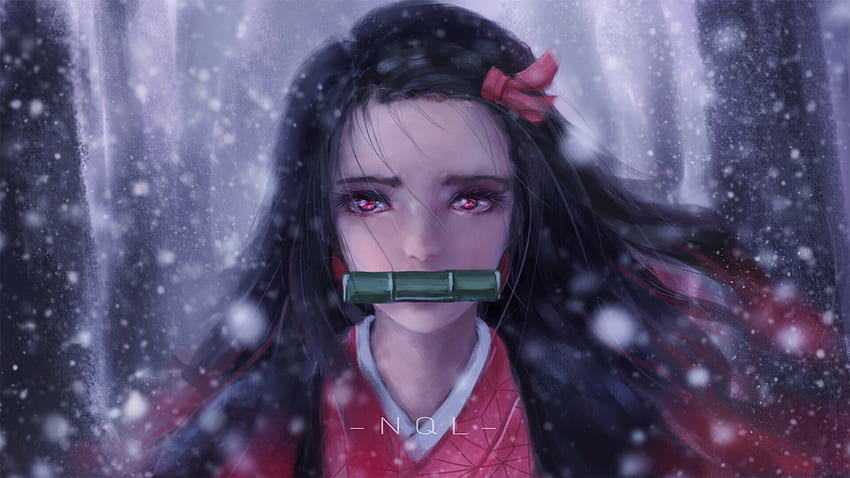 Cantik, mata merah, Nezuko Kamado, anime Wallpaper HD