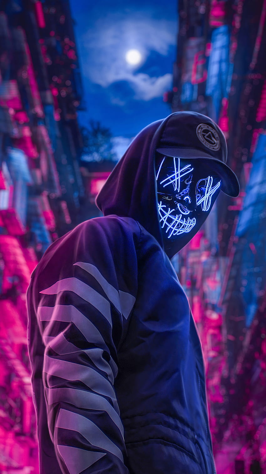 Neon Hoodie Hat Guy - Led Purge Mask - , Neon Purge HD phone wallpaper