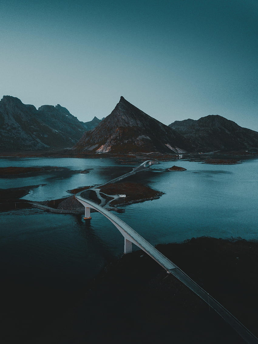 Nature, Water, Mountains, Road, Bridge, Darkness HD phone wallpaper
