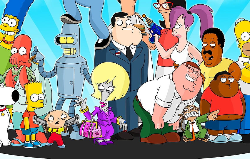 Futurama, Cartoon, Crossover, Family Guy, American Dad HD-Hintergrundbild
