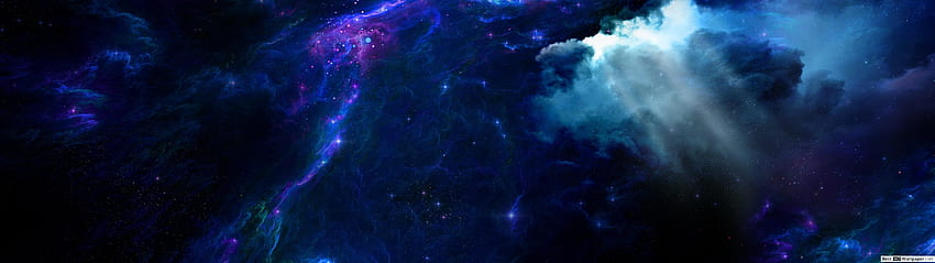 Rays Shining Through Blue Space Nebula, 5120x1440 Space HD wallpaper