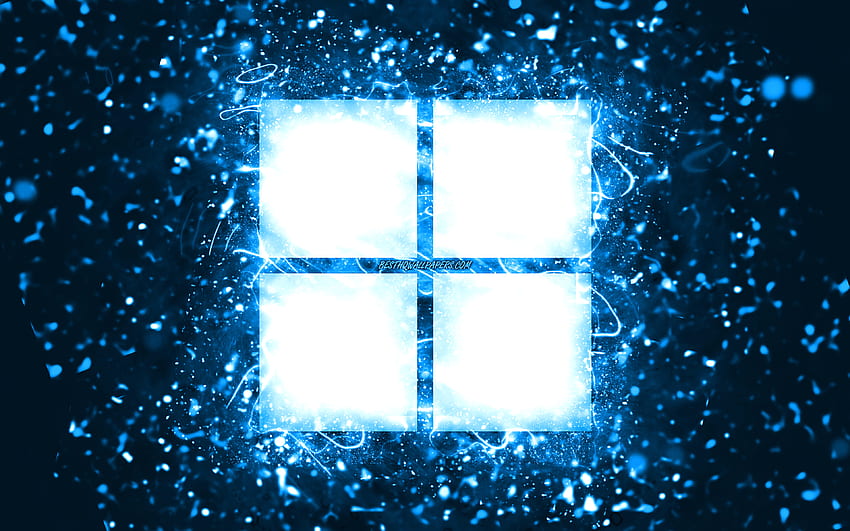 โลโก้ Microsoft สีน้ำเงิน, ไฟนีออนสีน้ำเงิน, ความคิดสร้างสรรค์, พื้นหลังนามธรรมสีน้ำเงิน, โลโก้ Microsoft, โลโก้ Windows 11, แบรนด์, Microsoft วอลล์เปเปอร์ HD