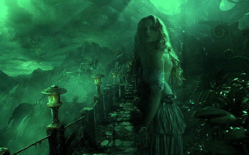 Dunkelheit, Fantasie, Grün, Frau HD-Hintergrundbild