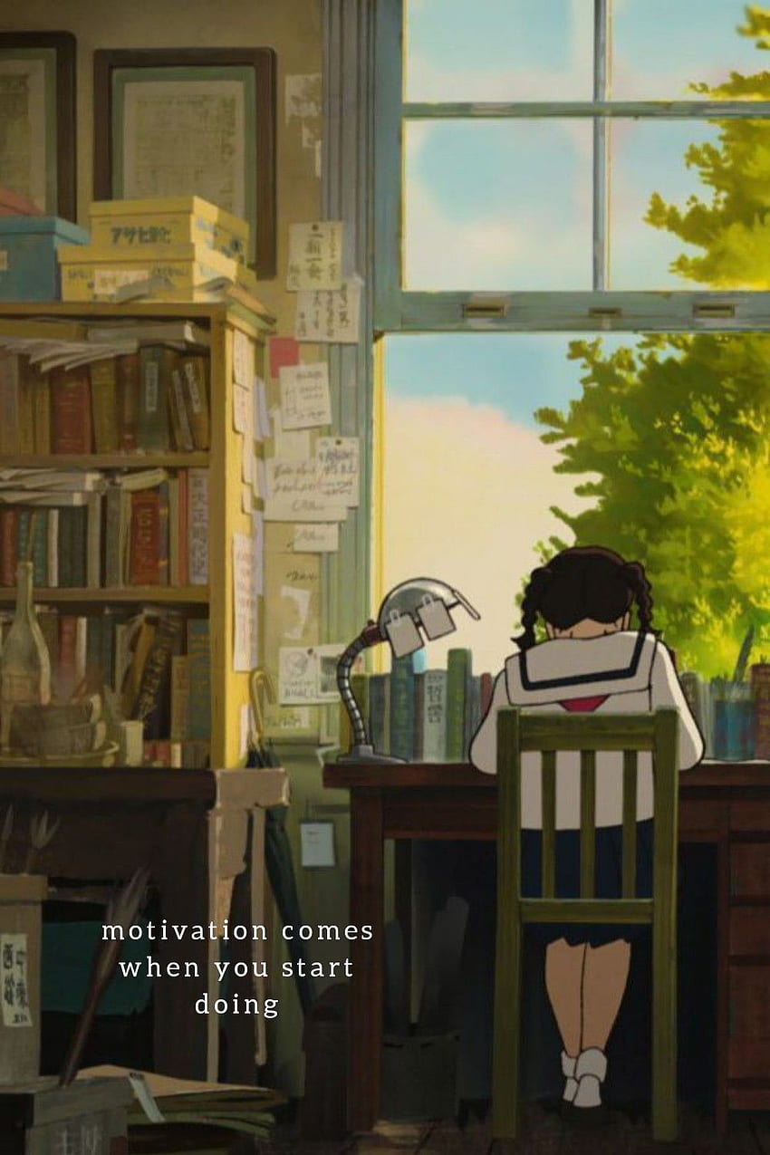 Studienmotivation. Anime-Landschaft, Ghibli-Grafik, Anime-Landschaft, Anime-Studieren HD-Handy-Hintergrundbild