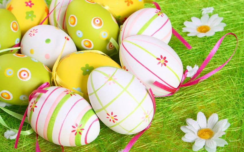 Ovos de Páscoa, flores, Páscoa, pintados, ovos papel de parede HD