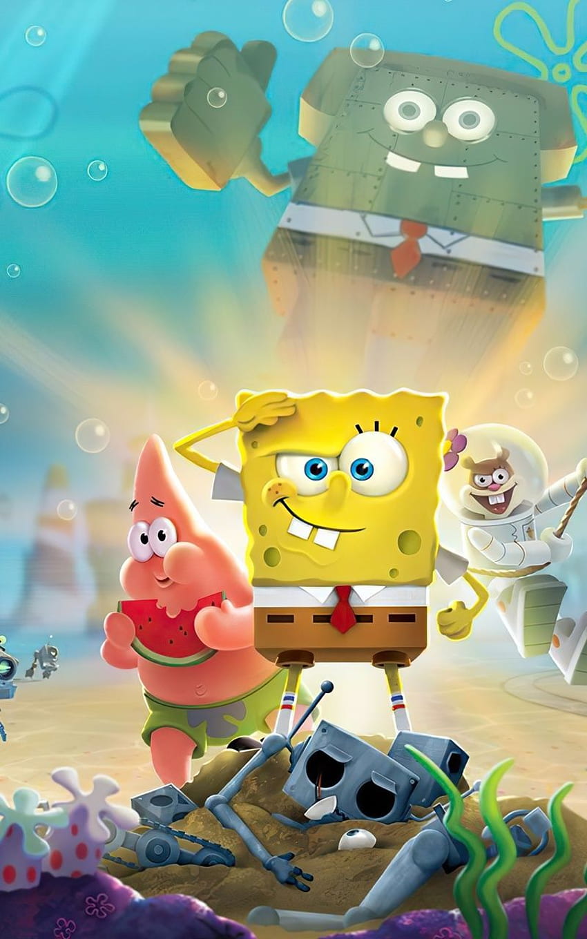 SpongeBob Kanciastoporty Bitwa o Bikini Bottom Nawodniony Nexus 7, Samsung Galaxy Tab 10, Note Tablety z Androidem, Tło i Postacie Spongebob Tapeta na telefon HD