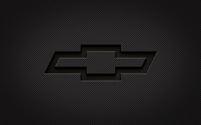 Chevrolet carbon logo, , grunge art, carbon background, creative, Chevrolet black logo, cars brands, Chevrolet logo, Chevrolet HD wallpaper