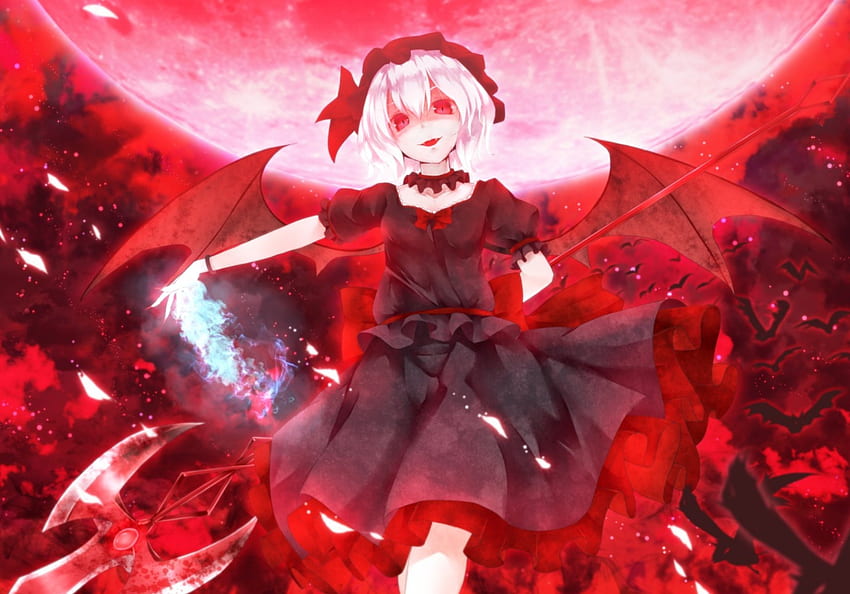 Anime, wings, remilia scarlet, red, touhou HD wallpaper