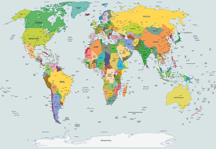 Political World Map Atlas Wall Paper Mural. Buy HD wallpaper