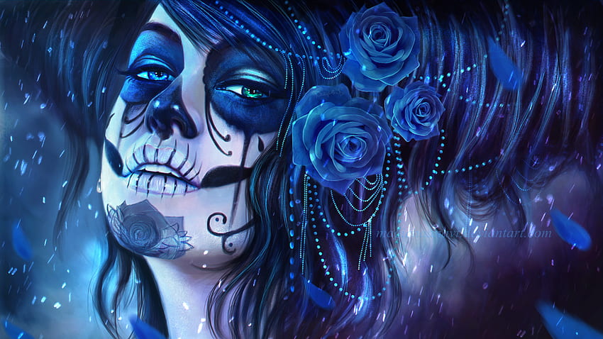 1179x2556px, 1080P Free download | Artistic Blue Day Of The Dead Girl ...
