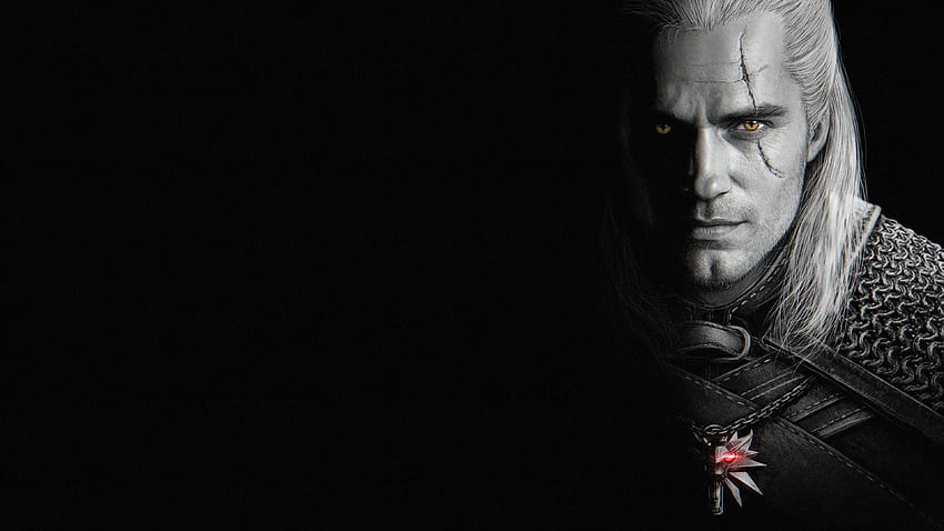 The Witcher 2019-, séries télévisées, noir, blanc, homme, visage, affiche, le sorceleur, afis, acteur, henry cavill Fond d'écran HD