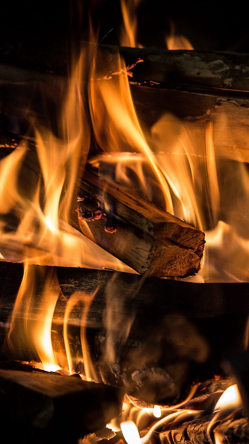 Flame, wood, fireplace, fire, embers – Cool Background HD phone wallpaper