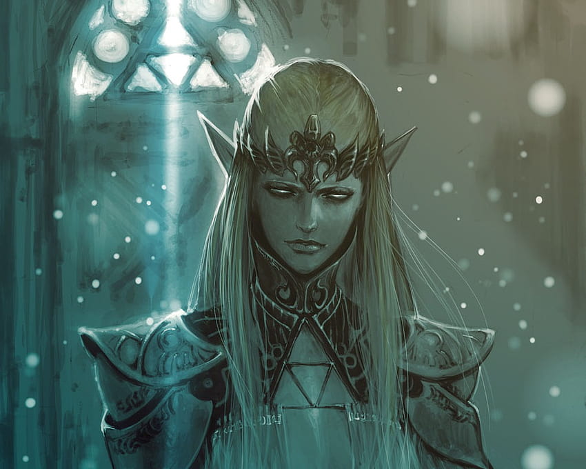 Princesse Zelda, pixiv id 156358, cheveux longs, ikeda masateru, armure, couronne, jeux vidéo, cheveux blonds, la légende de zelda, yeux brillants, oreilles pointues Fond d'écran HD