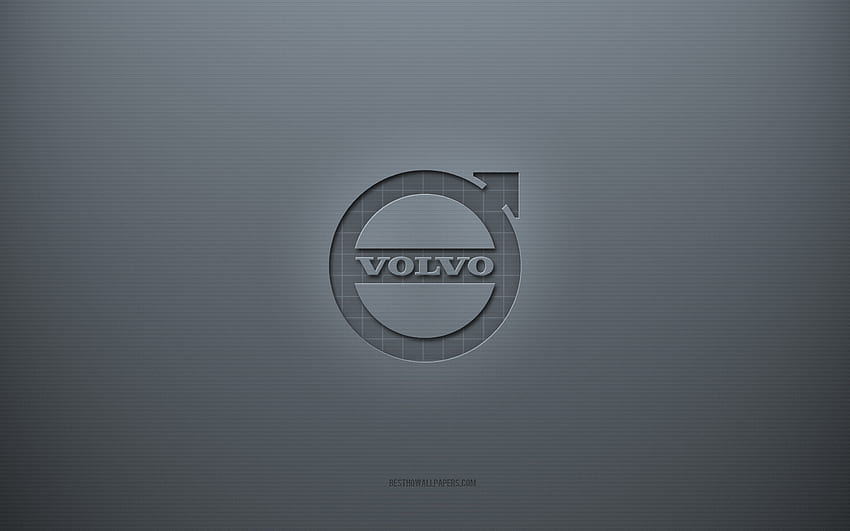Logo Volvo, szare kreatywne tło, emblemat Volvo, tekstura szarego papieru, Volvo, szare tło, logo Volvo 3d Tapeta HD